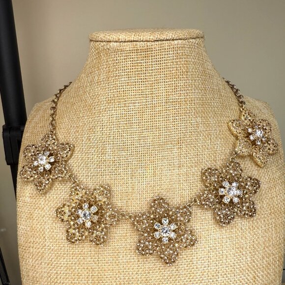 Ann Taylor Jewelry - Ann Taylor Gold-Tone Floral Statement Necklace With Crystal Accents Adjustable C